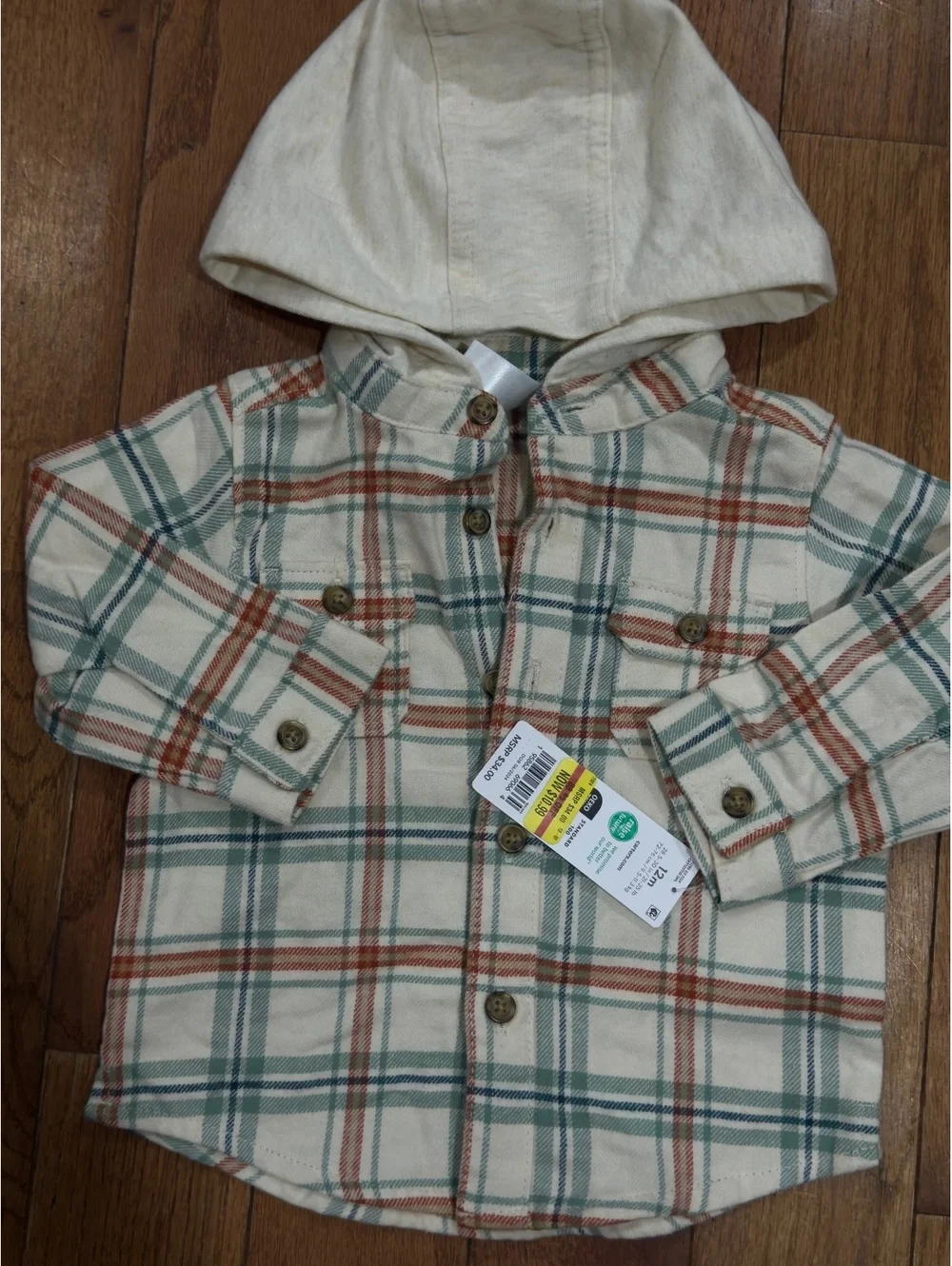 Carter's Baby Hooded Plaid Button-Up Shirt 12M